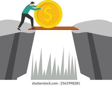 Profit on a path full of traps, Vector illustration in flat style

