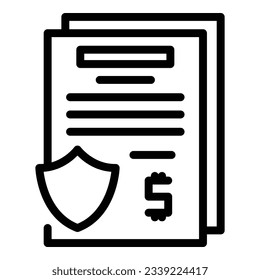 Vector de esquema de icono de pago de beneficios. Contrato de dinero. Ingresos por préstamos