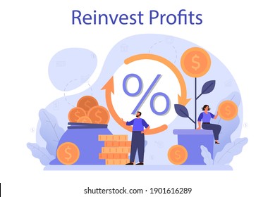 Profit reinvestment concept. Investing business profit in a new project. Idea of financial growth. Investment strategy and capital mobilizing. Isolated flat vector illustration