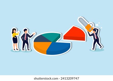 Profit or revenue sharing payment scheme, payment share with other employee in percentage pie chart, formula or distribution to calculate wages, business people cutting pie chart for their paid part.