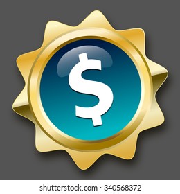 Profit seal or icon with Dollar symbol. Glossy golden seal or button.