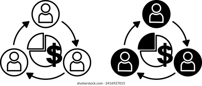 Profit Share Icons. Vector Icon of Pie Chart, Dollar and Shareholders Icon. Business and Teamwork Concept