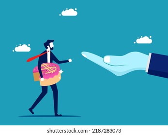 Profit sharing. businessman holding a money cake. business concept vector illustration