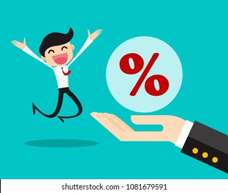 Profit sharing. happy businessman getting percent of business income.