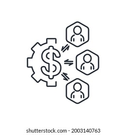 Profit sharing. Shareholding. Stakeholders. Financing and capital raising. Vector linear illustration isolated on white background.