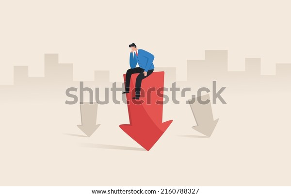 Profit slump, The company financial\
performance has deteriorated. Investment financial crisis. The\
stagnation of the stock market. Stressed\
businessman.