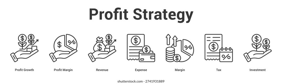 Profit Strategy web banner icon set vector illustration concept for business with icon of Profit Growth, Profit Margin, Revenue, Expense, Marg.