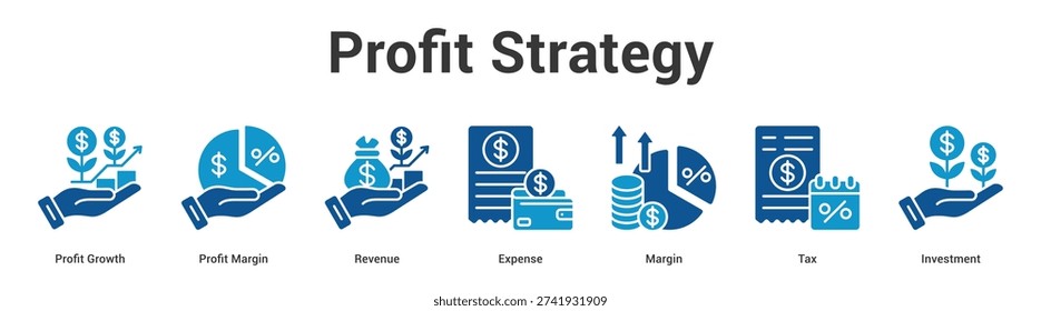 Profit Strategy web banner icon set vector illustration concept for business with icon of Profit Growth, Profit Margin, Revenue, Expense, Marg.