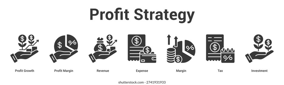 Profit Strategy web banner icon set vector illustration concept for business with icon of Profit Growth, Profit Margin, Revenue, Expense, Marg.
