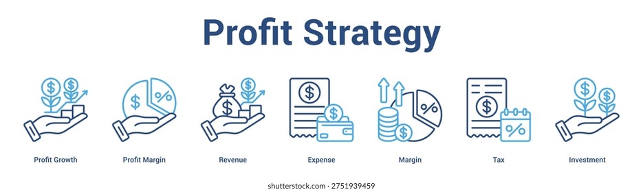 Profit Strategy web banner icon set vector illustration concept for business with icon of Profit Growth, Profit Margin, Revenue, Expense, Marg.