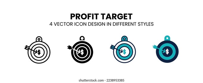 Profit target icon in outline, thin line, solid, filled and flat style. Vector illustration of two colored and black profit target vector icons designs can be used for mobile, ui, web