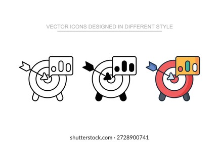 Conjunto de iconos de objetivo de ganancias en diferentes estilos con ilustración de fondo blanco