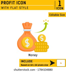profit vector icon with flat style isolated on white background. Icon design template for startup and new business, website, mobile app, finance, print and project. Include 64x64 pixel perfect