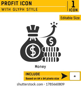 profit vector icon with glyph style isolated on white background. Icon design template for startup and new business, website, mobile app, finance, print and project. Include 64x64 pixel perfect
