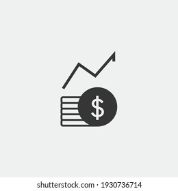 profit vector icon graph coins and line graph finance and business icon