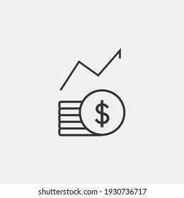 profit vector icon graph coins and line graph finance and business icon