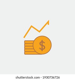 profit vector icon graph coins and line graph finance and business icon