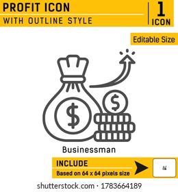 profit vector icon with outline style isolated on white background. Icon design template for startup and new business, website, mobile app, finance, print and project. Include 64x64 pixel perfect