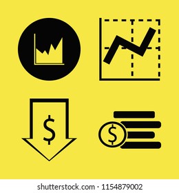 profit vector icons set. with dollar coins, graph and dollar rate falling in set