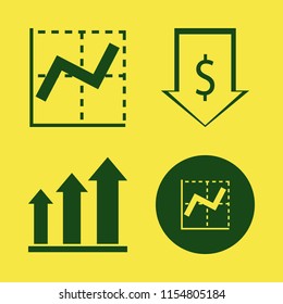 profit vector icons set. with graph, growing graph and dollar rate falling in set
