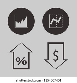 profit vector icons set. with percent up, graph and dollar rate falling in set