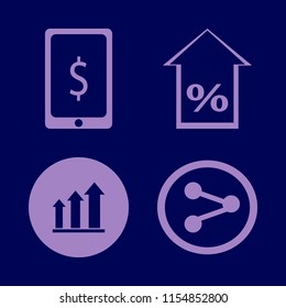 profit vector icons set. with share sign, percent up, growing graph and dollar symbol phone in set
