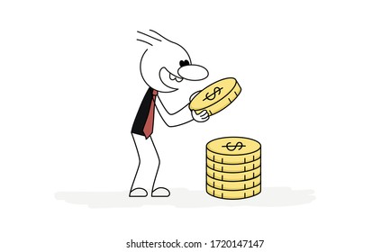 Profit. Vector stickman cartoon character illustration.