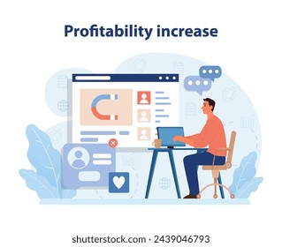 Profitability Increase Strategy. A clean vector illustration highlighting the analytical approach to boosting a brand's profitability through strategic business planning, data analysis. Flat vector.