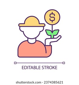 Profitable agribusiness RGB color icon. Success farming. High agriculture income. Farmers revenue. Isolated vector illustration. Simple filled line drawing. Editable stroke. Arial font used