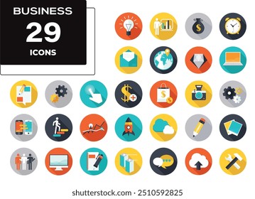 Profitable Business Icon Collection Set. Enthält Gewinn, Umsatz, Ertrag, Umsatz, Marge, Cashflow, Kapital, Anlagensymbol. Einfache, flache Vektorgrafik.