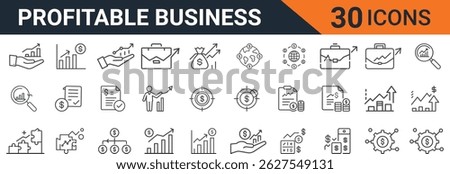 Profitable Business Icon Pack, Financial Growth, Investment, ROI, Money Management, Business Strategy, Global Finance, Line Icons for Revenue and Wealth Optimization