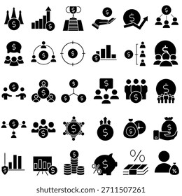 Conjunto de vetores de ícone comercial lucrativo. Coleção de sinais da Ilustração Comercial. Símbolo ou logotipo da equipe de negócios.