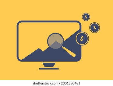 Ilustración de estrategia de marketing digital rentable. El crecimiento de la gráfica y de las monedas simboliza el éxito. Seo exitoso, idea de intercambio con gráfico. Negocios en línea eficaces con inversión financiera rentable