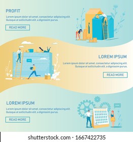 Franquicia rentable, cambio de marca, cooperación. Empresarios vectoriales que invierten en marcas, trabajos forzados, desarrollo de un plan de negocios estratégicamente beneficioso Ilustración del calendario. Conjunto de diseño de banderín de encabezado