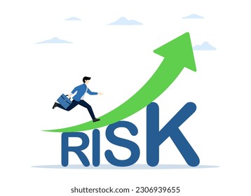 profitable risky investment return asset concept, high risk stock market investment with high return, confident smart investor walking over growing stock market graph over word Risk.