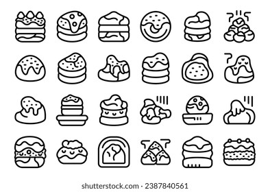 Profiterole icons set outline vector. Eclair food. Cake cooking bakery