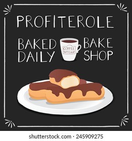 Profiteroles with chocolate and strawberry. Detailed Vector Icon. Series of food and drink and ingredients for cooking.
