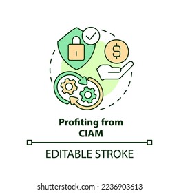 Profiting from CIAM concept icon. Added security. Improved protection benefits abstract idea thin line illustration. Isolated outline drawing. Editable stroke. Arial, Myriad Pro-Bold fonts used