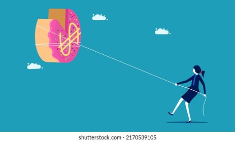 Profits and business benefits. Investors get a big money cake. investment concept