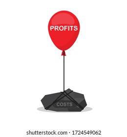 Profits and costs concept,Costs written on the stone and red balloon with the written Profits,vector illustration.