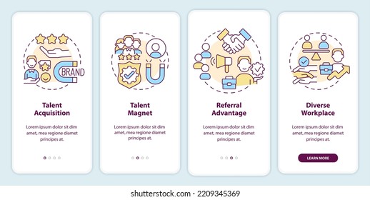 Profits of employer branding onboarding mobile app screen. Recruiting walkthrough 4 steps editable graphic instructions with linear concepts. UI, UX, GUI template. Myriad Pro-Bold, Regular fonts used