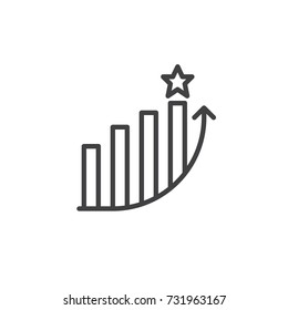Profits graph and star line icon, outline vector sign, linear style pictogram isolated on white. Success symbol, logo illustration. Editable stroke