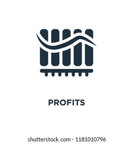Profits icon. Black filled vector illustration. Profits symbol on white background. Can be used in web and mobile.