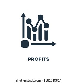 Profits icon. Black filled vector illustration. Profits symbol on white background. Can be used in web and mobile.