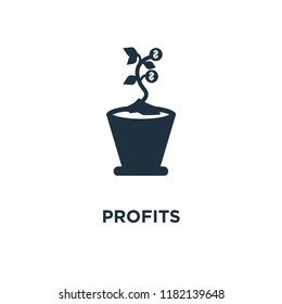 Profits icon. Black filled vector illustration. Profits symbol on white background. Can be used in web and mobile.