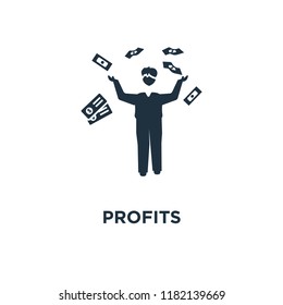 Profits icon. Black filled vector illustration. Profits symbol on white background. Can be used in web and mobile.