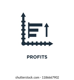 Profits icon. Black filled vector illustration. Profits symbol on white background. Can be used in web and mobile.
