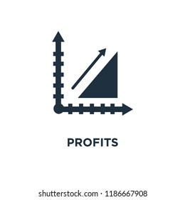 Profits icon. Black filled vector illustration. Profits symbol on white background. Can be used in web and mobile.