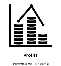 Profits icon vector isolated on white background, logo concept of Profits sign on transparent background, filled black symbol
