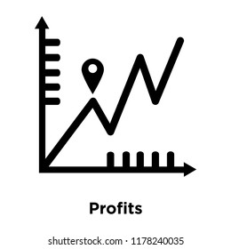 Profits icon vector isolated on white background, logo concept of Profits sign on transparent background, filled black symbol